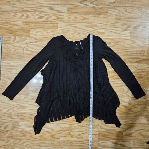 Free People Womens Size Small/Petite Black Ruffle Lace Tunic Top Boho Chic - Picture 5 of 13